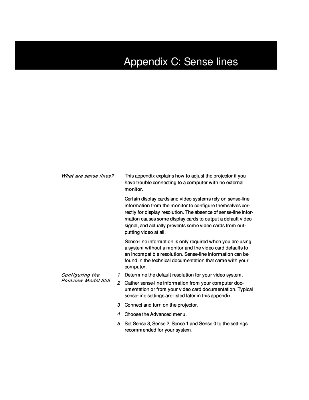 Polaroid Polaview 305 manual Appendix C Sense lines 