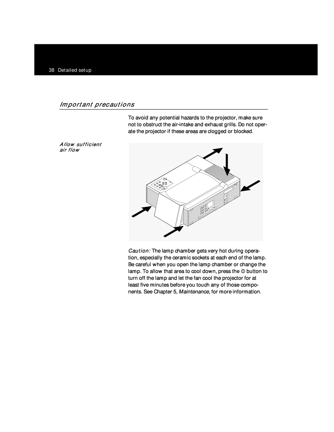 Polaroid Polaview 305 manual Important precautions, Detailed setup, Allow sufficient air flow 