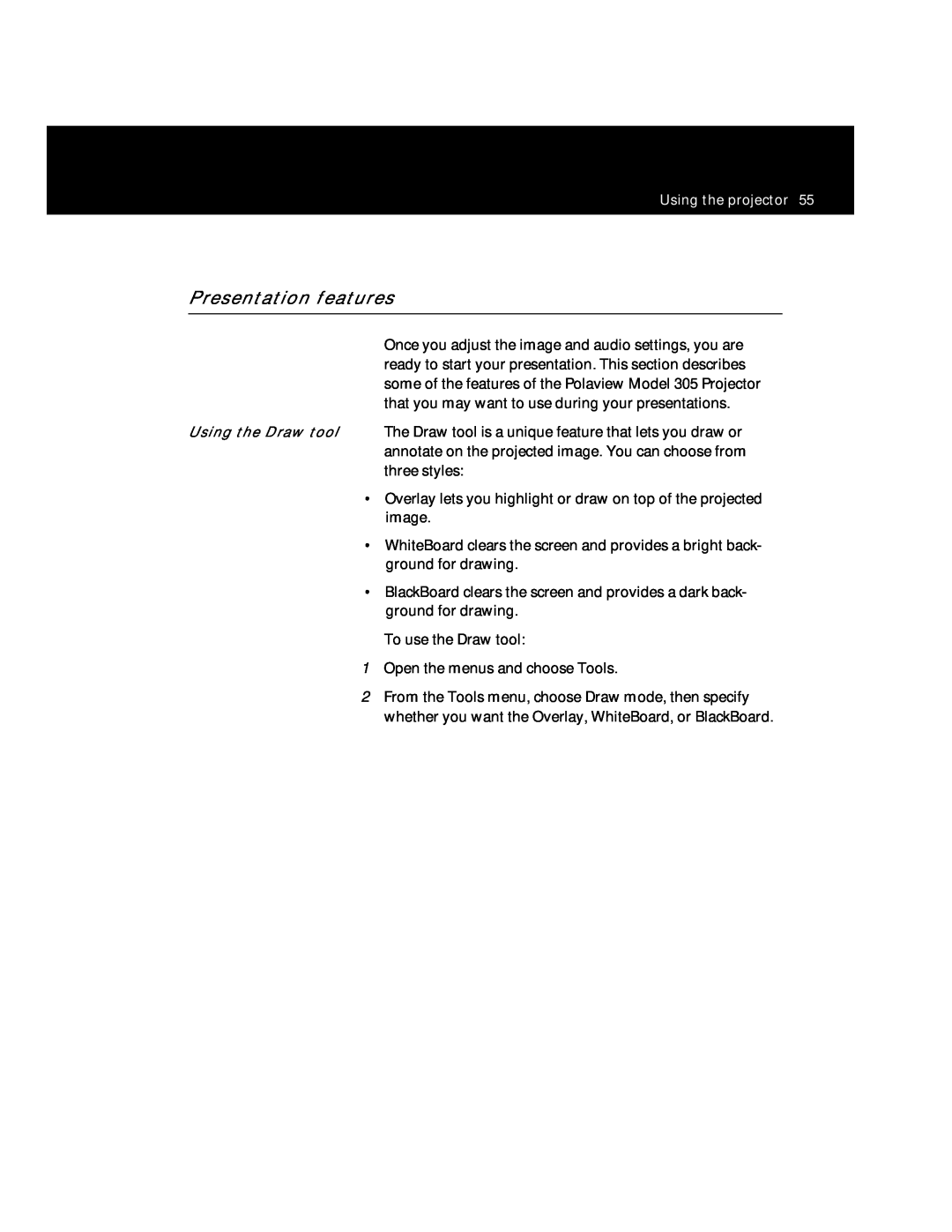 Polaroid Polaview 305 manual Presentation features 