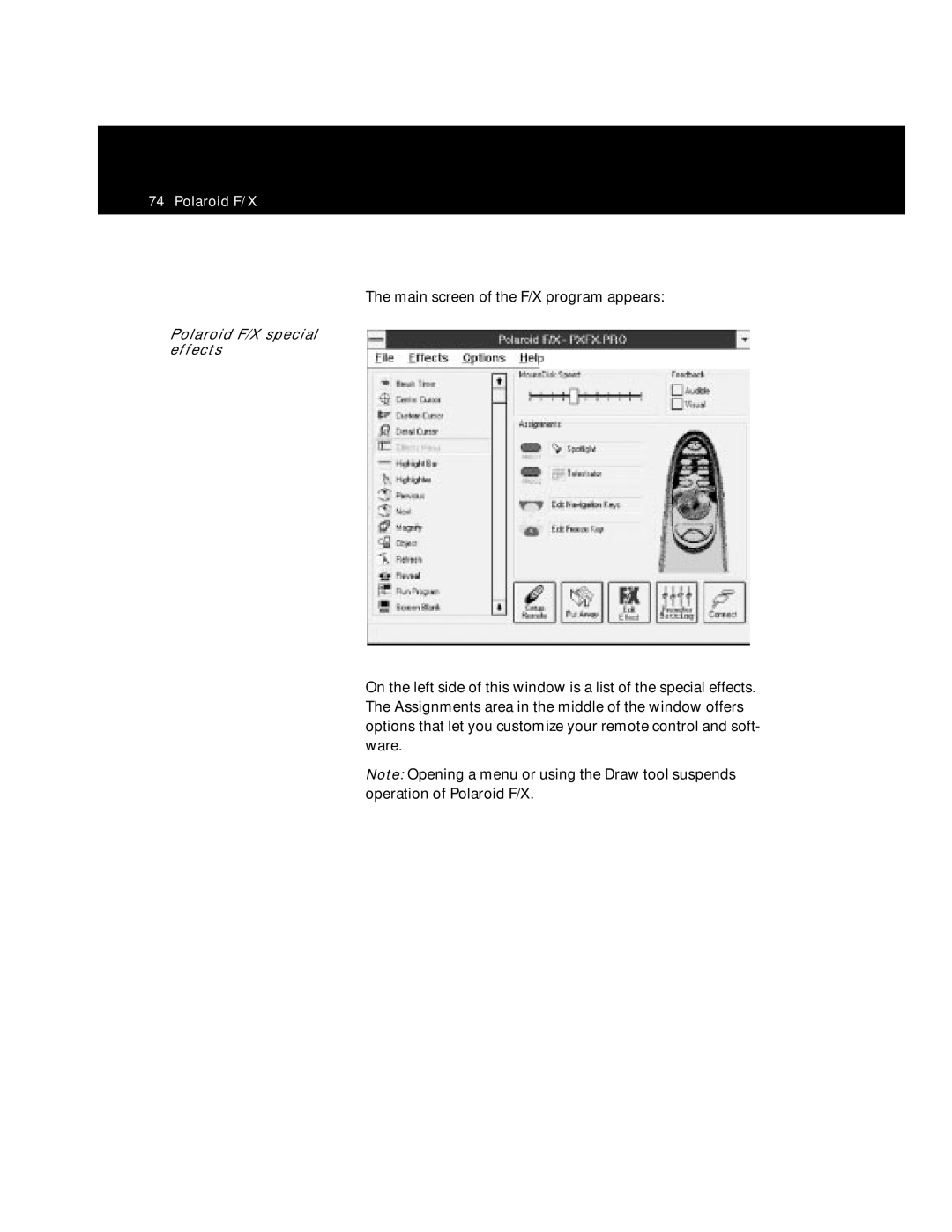 Polaroid Polaview 305 manual The main screen of the F/X program appears 