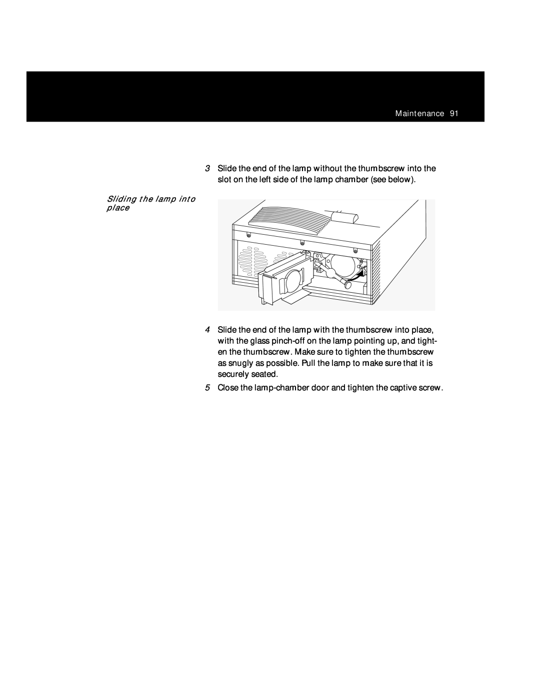 Polaroid Polaview 305 manual Close the lamp-chamber door and tighten the captive screw 