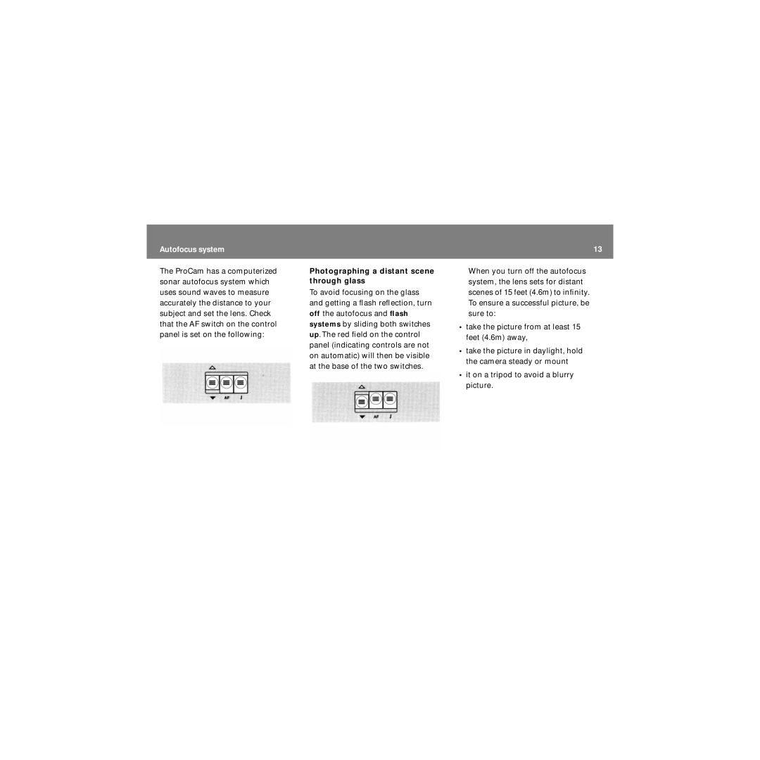 Polaroid ProCamCamera manual Autofocus system, Photographing a distant scene through glass 