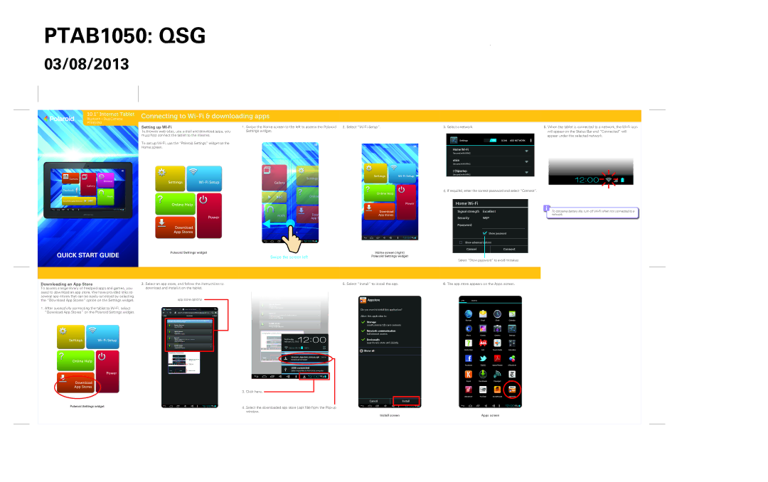 Polaroid PTAB1050 quick start Setting up Wi-Fi, Downloading an App Store 