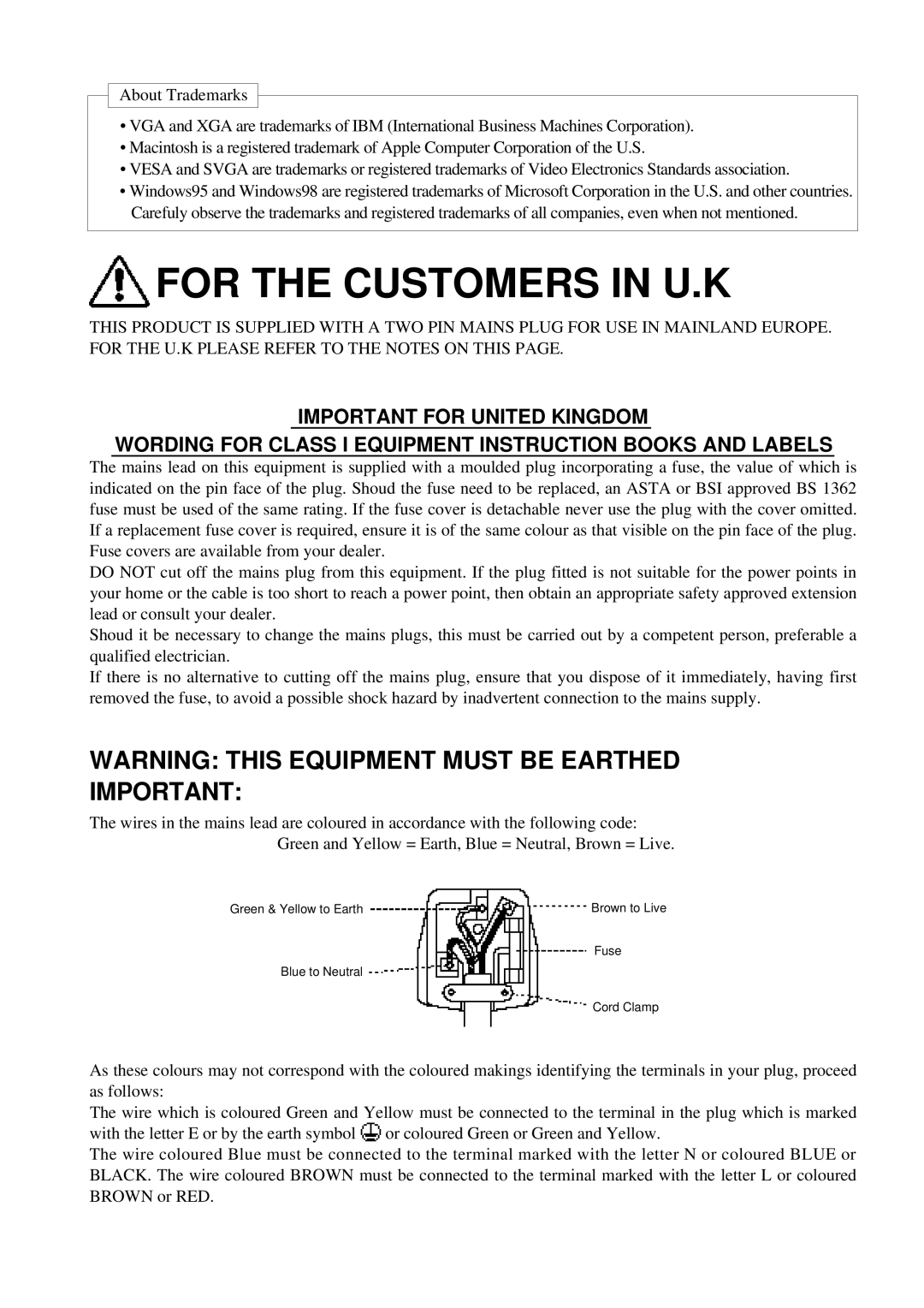 Polaroid PV 360 specifications For the Customers in U.K 