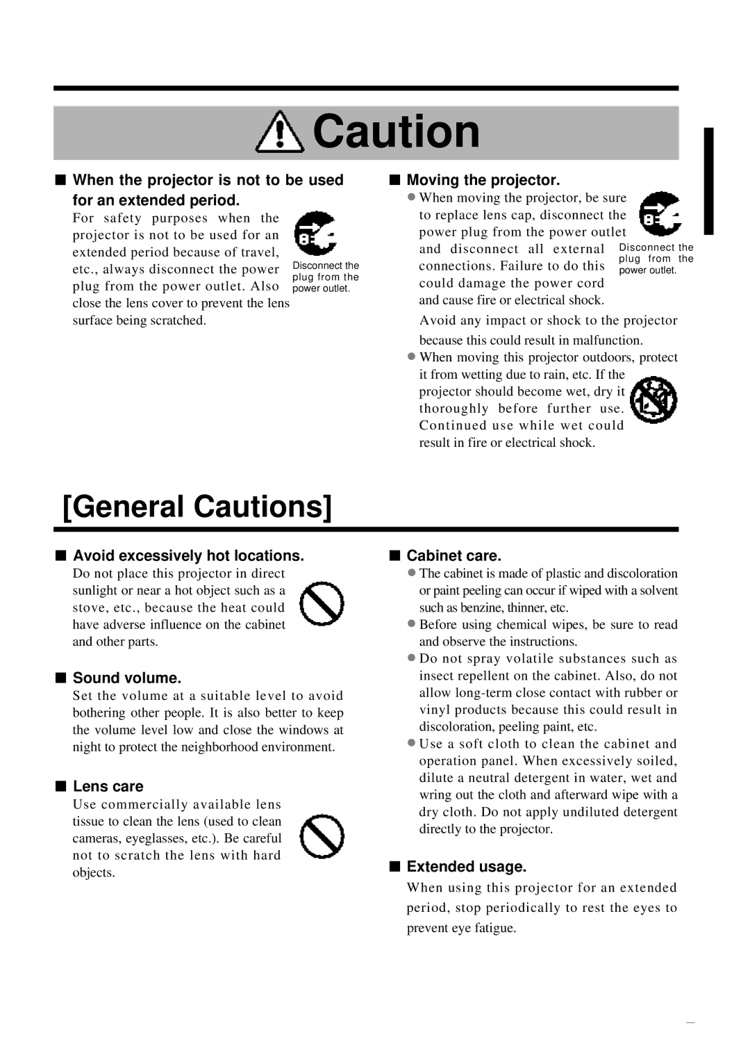 Polaroid PV 360 specifications Avoid excessively hot locations, Sound volume, Lens care, Cabinet care, Extended usage 