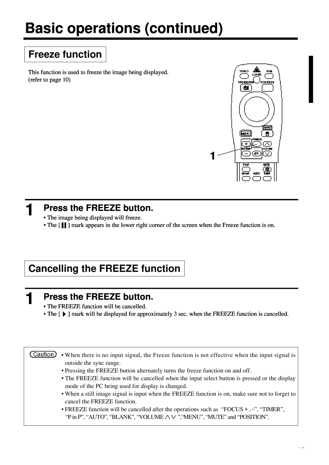 Polaroid PV 360 specifications Freeze function, Cancelling the FREEZE function, Basic operations continued 