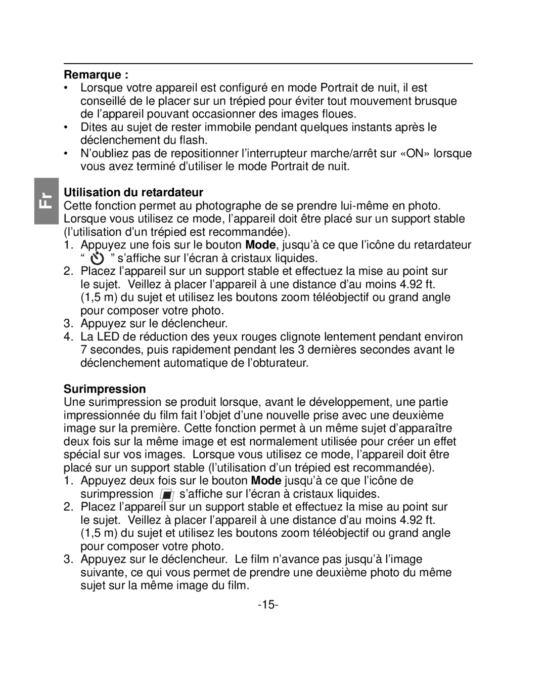 Polaroid PZ2001 instruction manual Utilisation du retardateur, Surimpression 