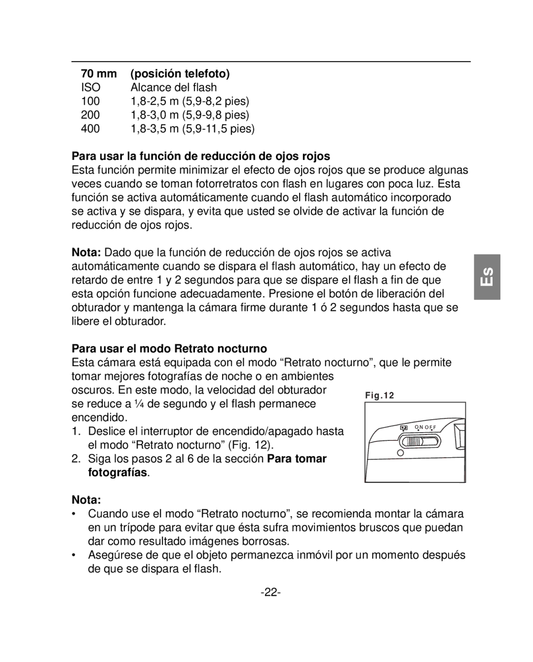 Polaroid PZ2001 70 mm, Para usar la función de reducción de ojos rojos, Para usar el modo Retrato nocturno 