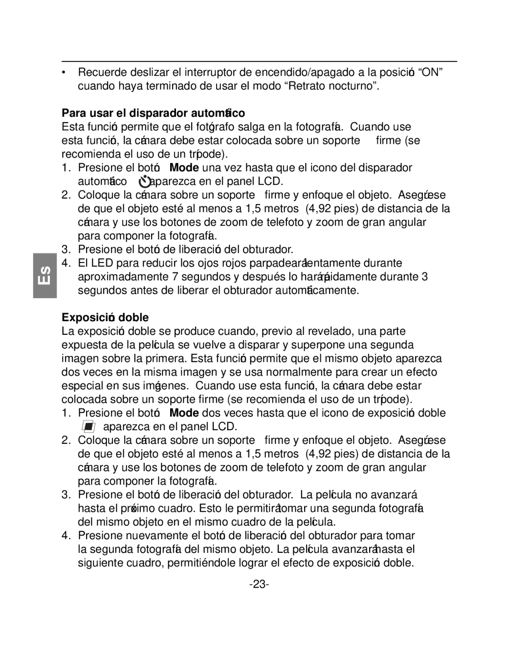 Polaroid PZ2001 instruction manual Para usar el disparador automático, Exposición doble 