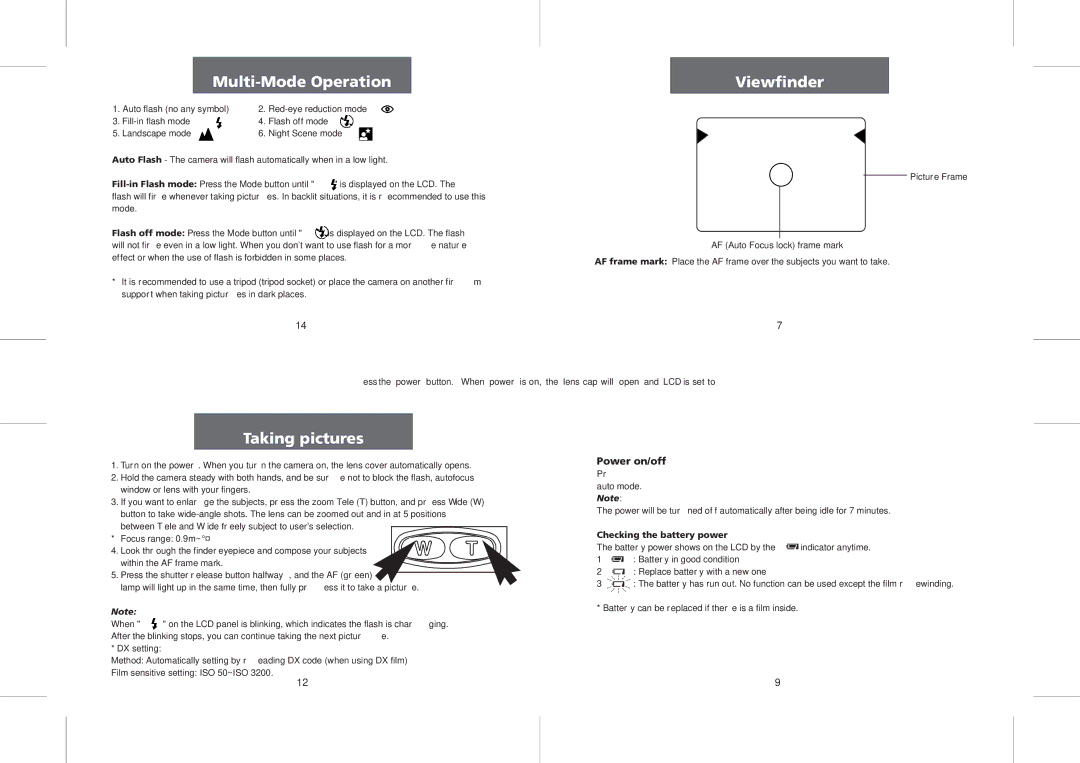 Polaroid PZ2320AF manual Multi-Mode Operation, Viewfinder, Taking pictures, Checking the battery power 