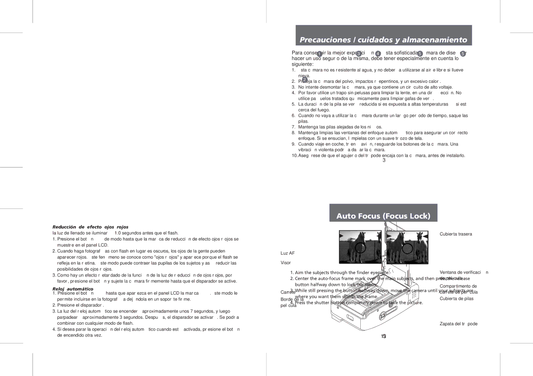 Polaroid PZ2320AF manual Especificaciones, Precauciones / cuidados y almacenamiento 