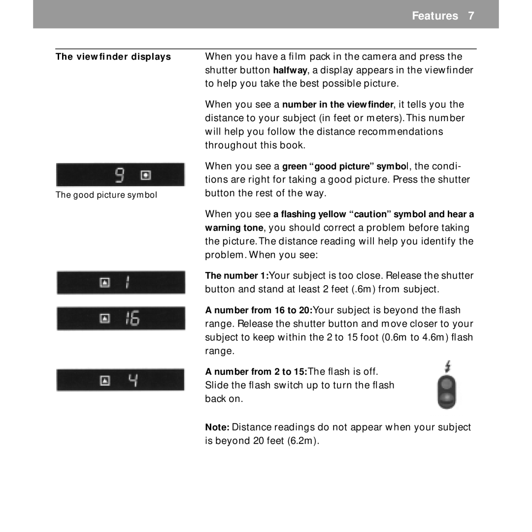 Polaroid Spectra 2 manual Features 