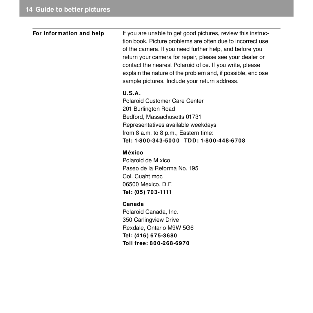 Polaroid Spectra 2 manual Guide to better pictures 