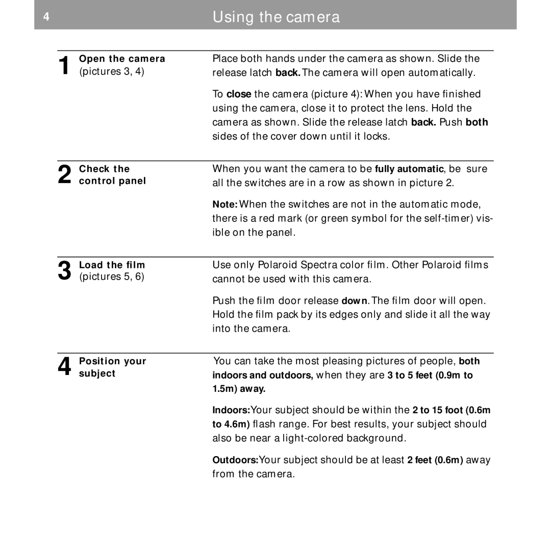 Polaroid Spectra AF manual You can take the most pleasing pictures of people, both, Also be near a light-colored background 