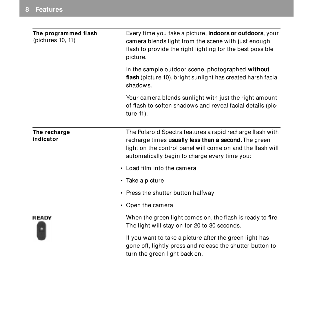 Polaroid Spectra AF manual Recharge indicator 