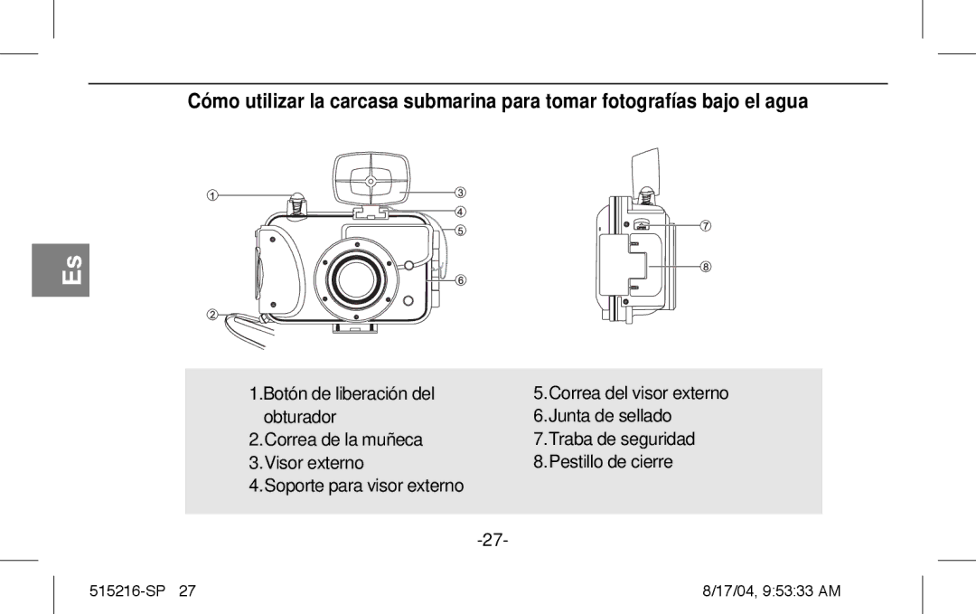 Polaroid Splash II instruction manual Soporte para visor externo 515216-SP 17/04, 95333 AM 