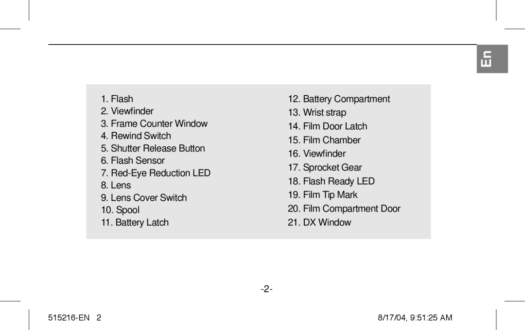 Polaroid Splash II instruction manual 515216-EN 17/04, 95125 AM 