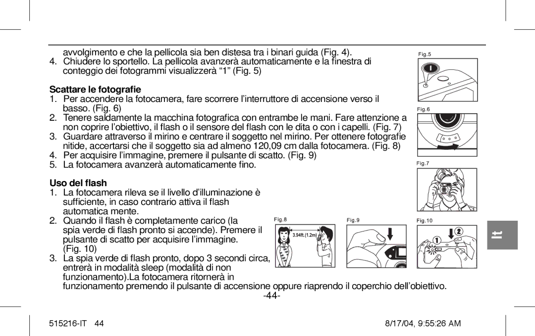 Polaroid Splash II instruction manual Scattare le fotograﬁe, Uso del ﬂash 