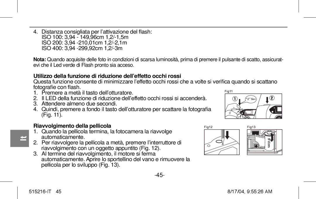 Polaroid Splash II instruction manual Riavvolgimento della pellicola 