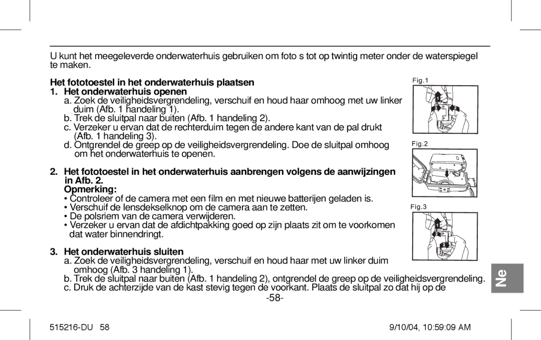 Polaroid Splash II instruction manual Het onderwaterhuis sluiten 