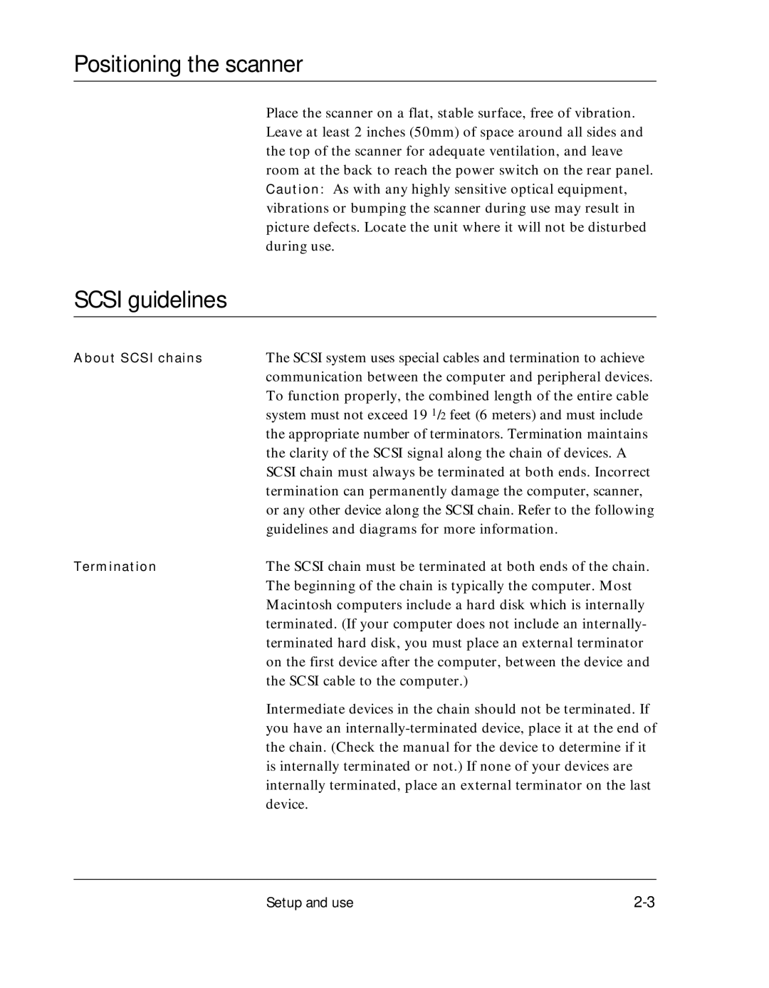 Polaroid SprintScan 45 manual Positioning the scanner, Scsi guidelines 