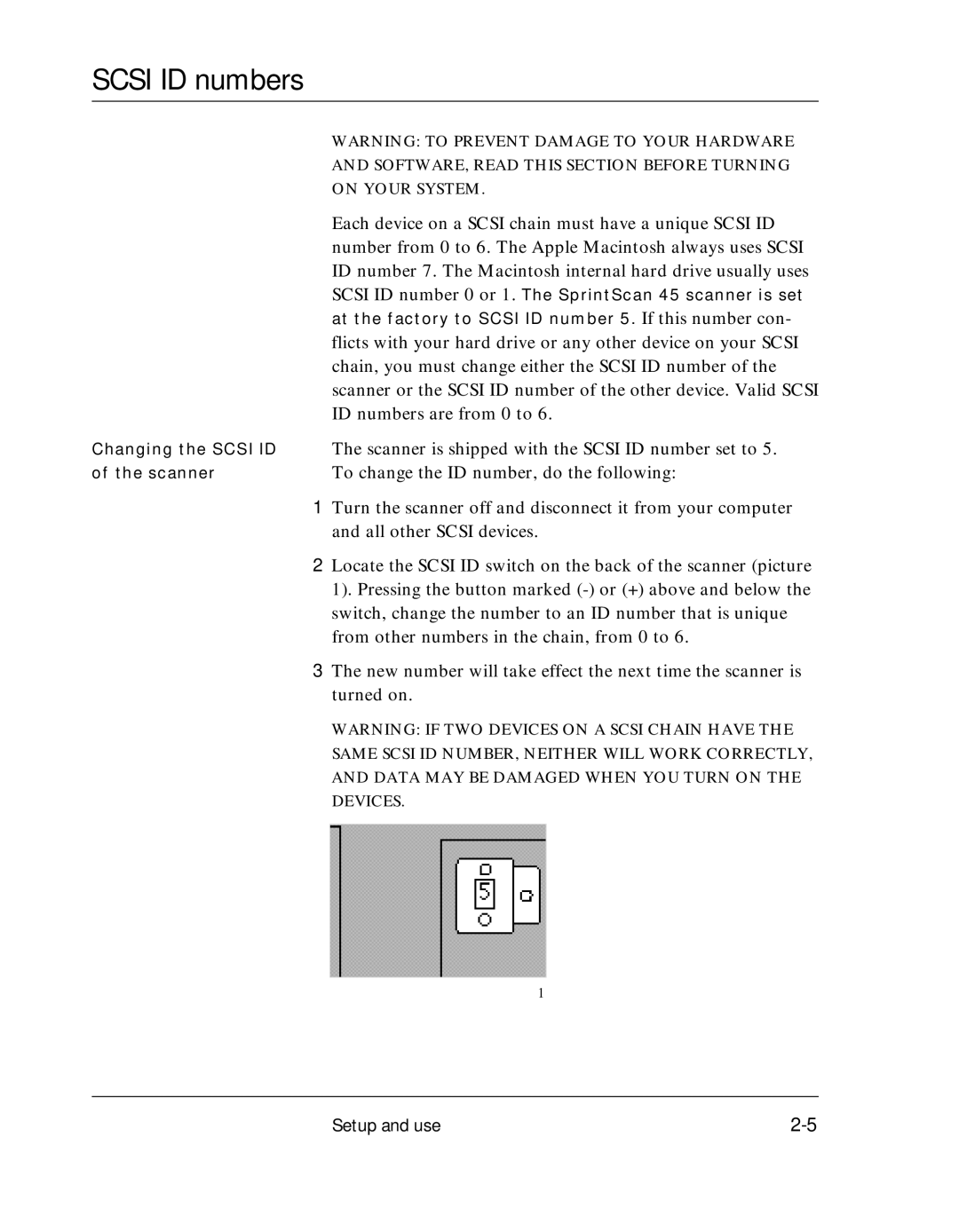 Polaroid SprintScan 45 manual Scsi ID numbers, ID number 7. The Macintosh internal hard drive usually uses 