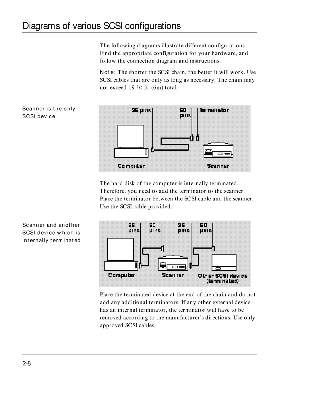 Polaroid SprintScan 45 manual Diagrams of various Scsi configurations 