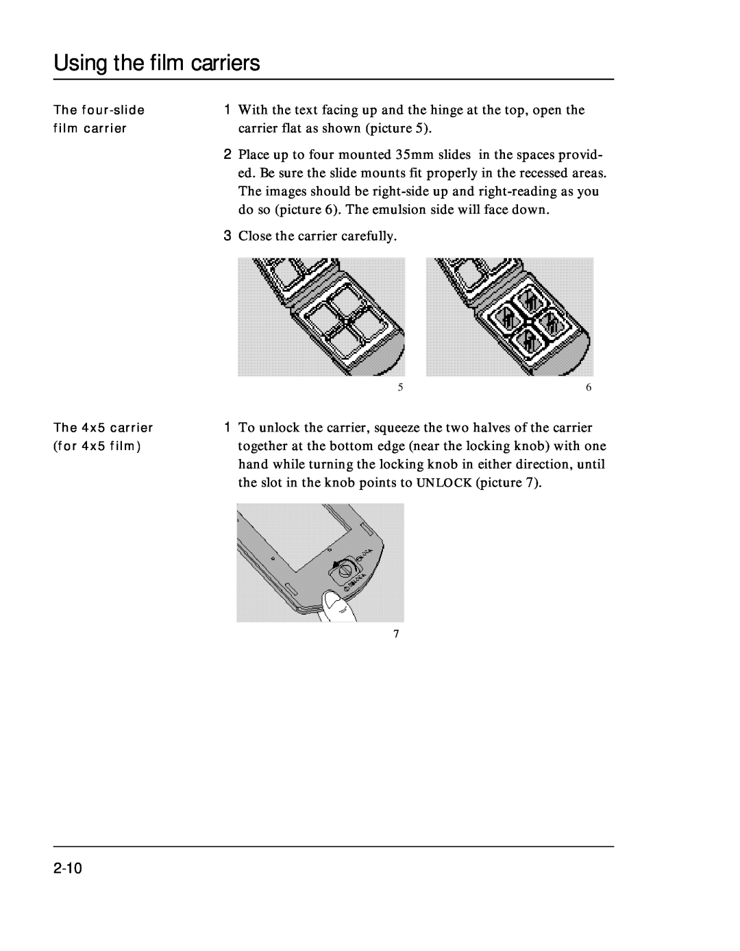 Polaroid SprintScan 45 manual Using the film carr i e r s 