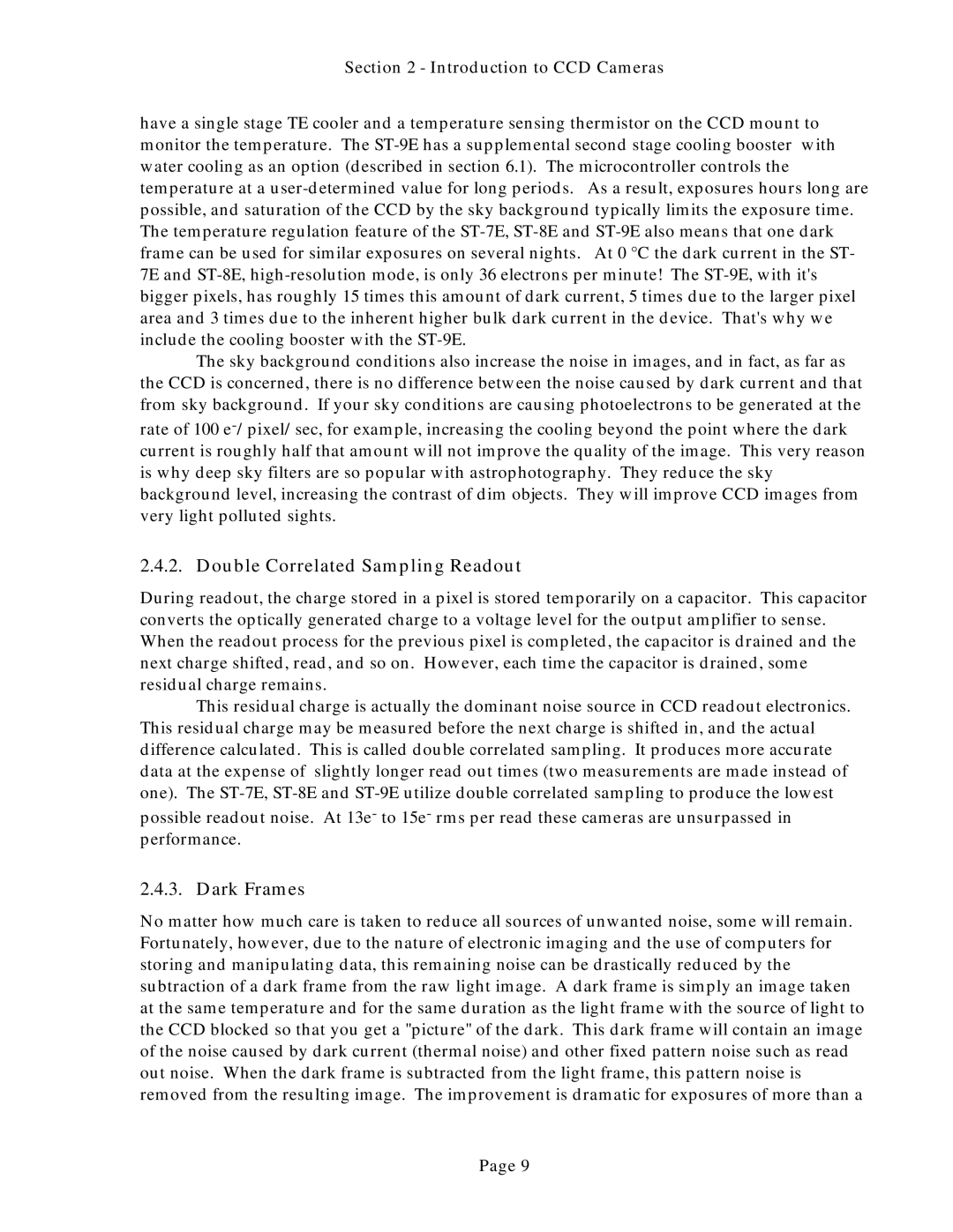Polaroid ST-8E, ST-9E, ST-7E manual Double Correlated Sampling Readout, Dark Frames 