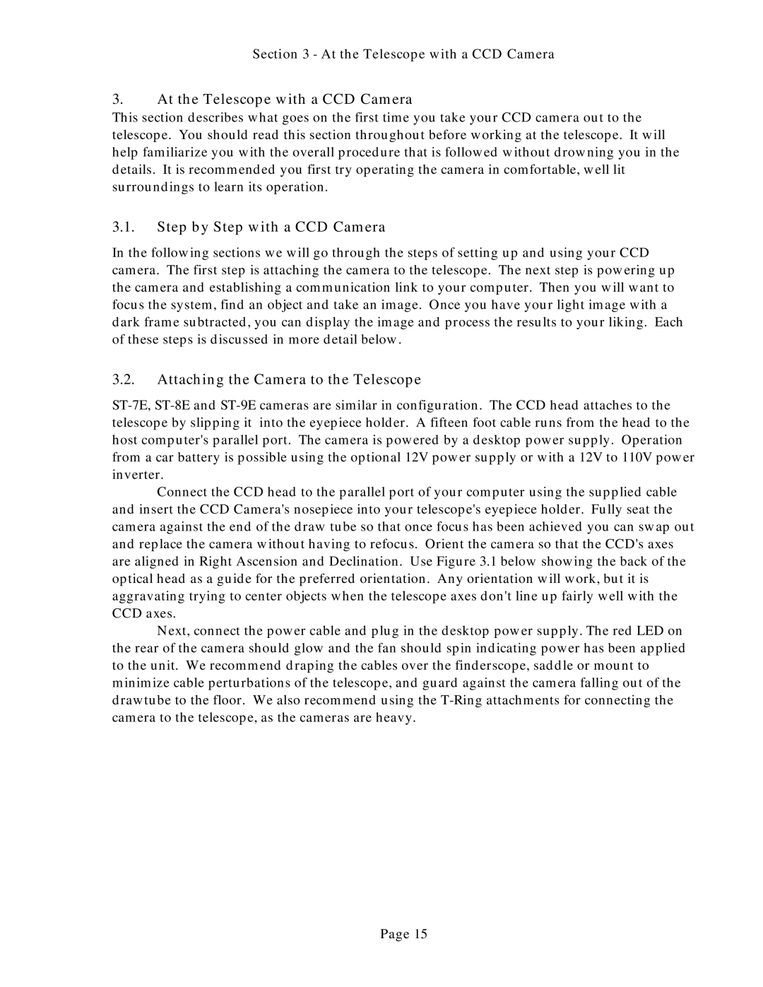 Polaroid ST-8E, ST-9E, ST-7E manual At the Telescope with a CCD Camera, Step by Step with a CCD Camera 