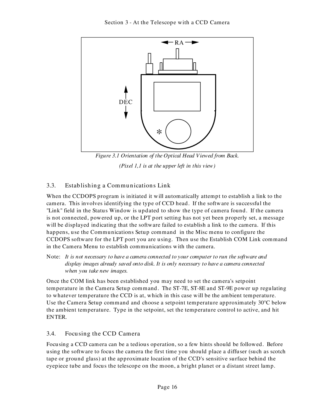 Polaroid ST-7E, ST-8E, ST-9E manual Establishing a Communications Link, Focusing the CCD Camera 