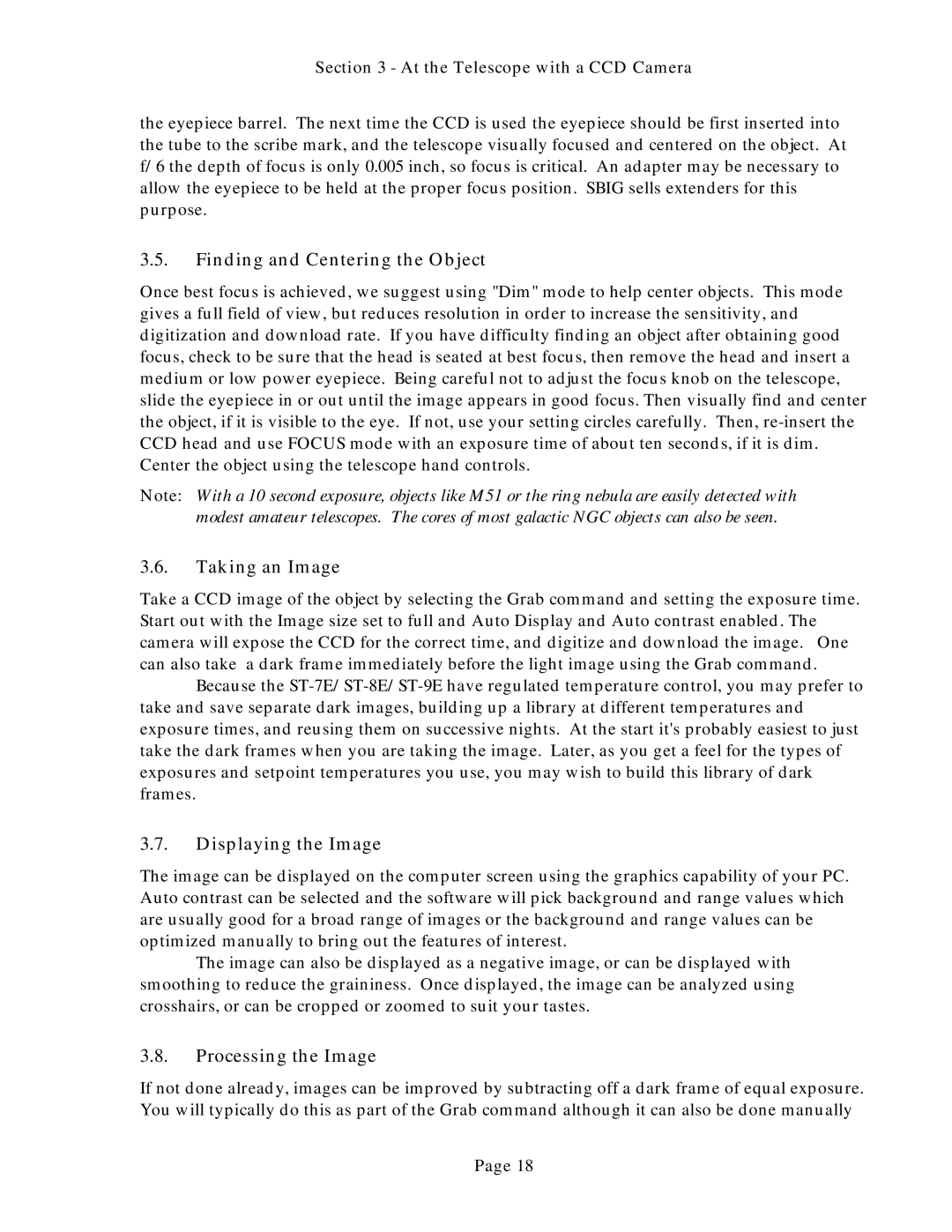 Polaroid ST-7E, ST-8E, ST-9E Finding and Centering the Object, Taking an Image, Displaying the Image, Processing the Image 