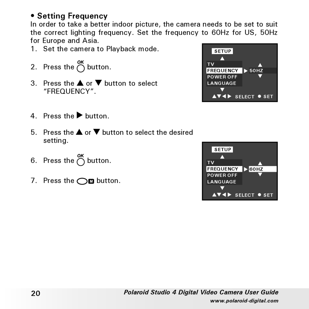 Polaroid Studio 4 manual Setting Frequency 