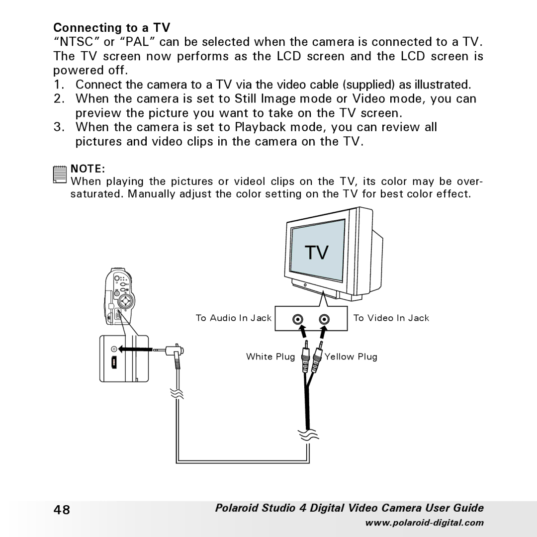 Polaroid Studio 4 manual Connecting to a TV 