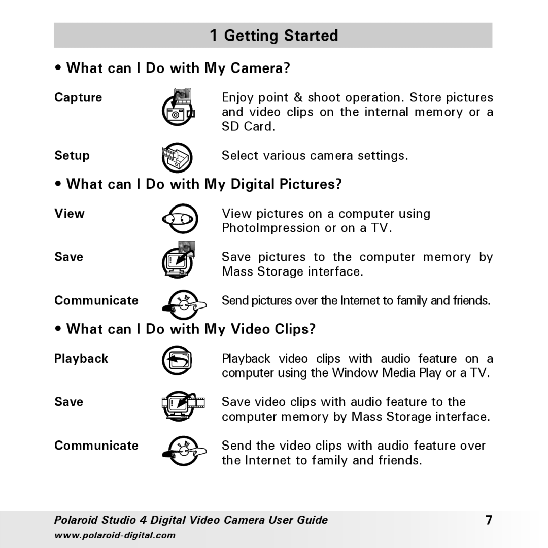 Polaroid Studio 4 manual Getting Started, What can I Do with My Camera?, What can I Do with My Digital Pictures? 