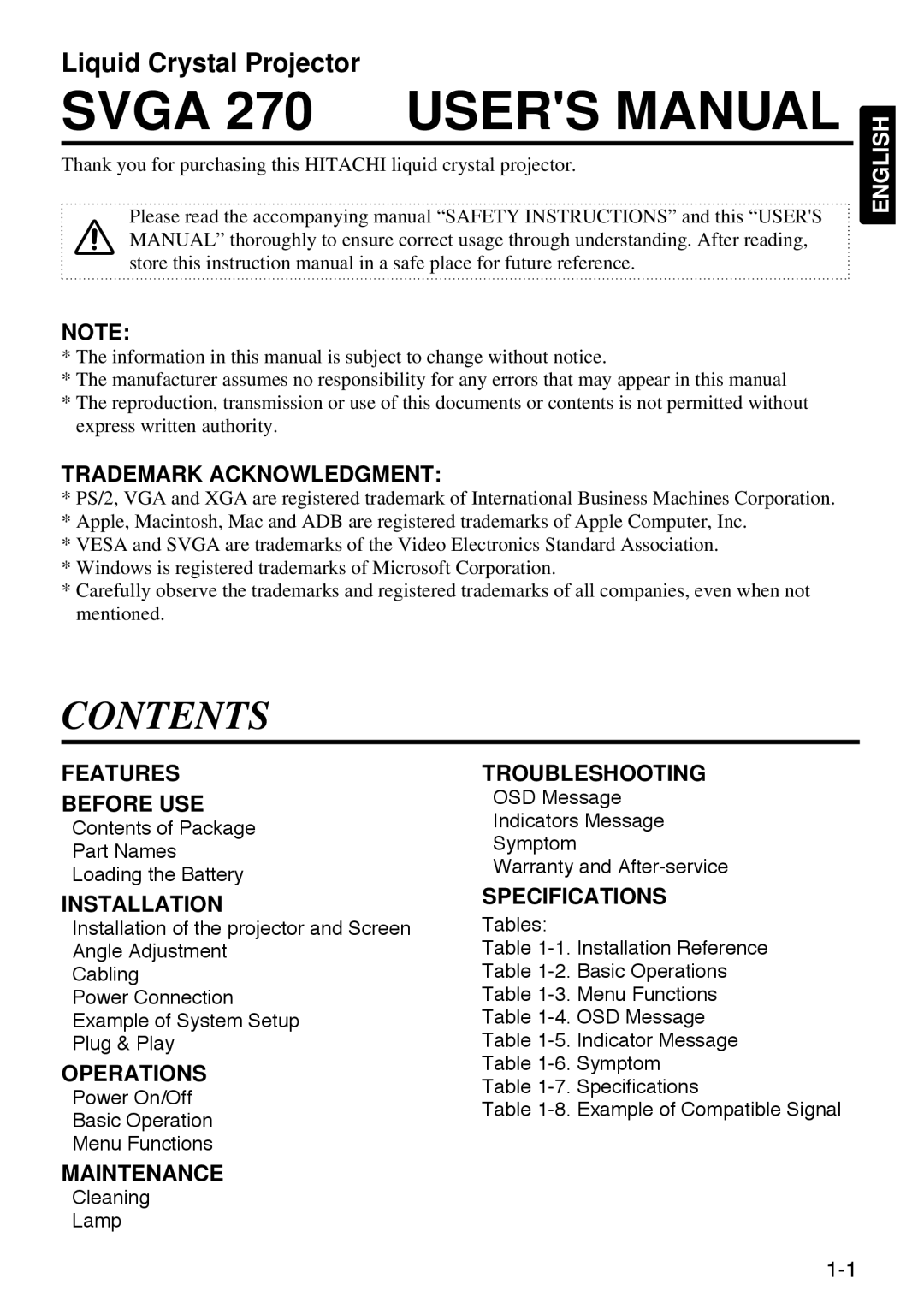 Polaroid SVGA 270 manual Contents 