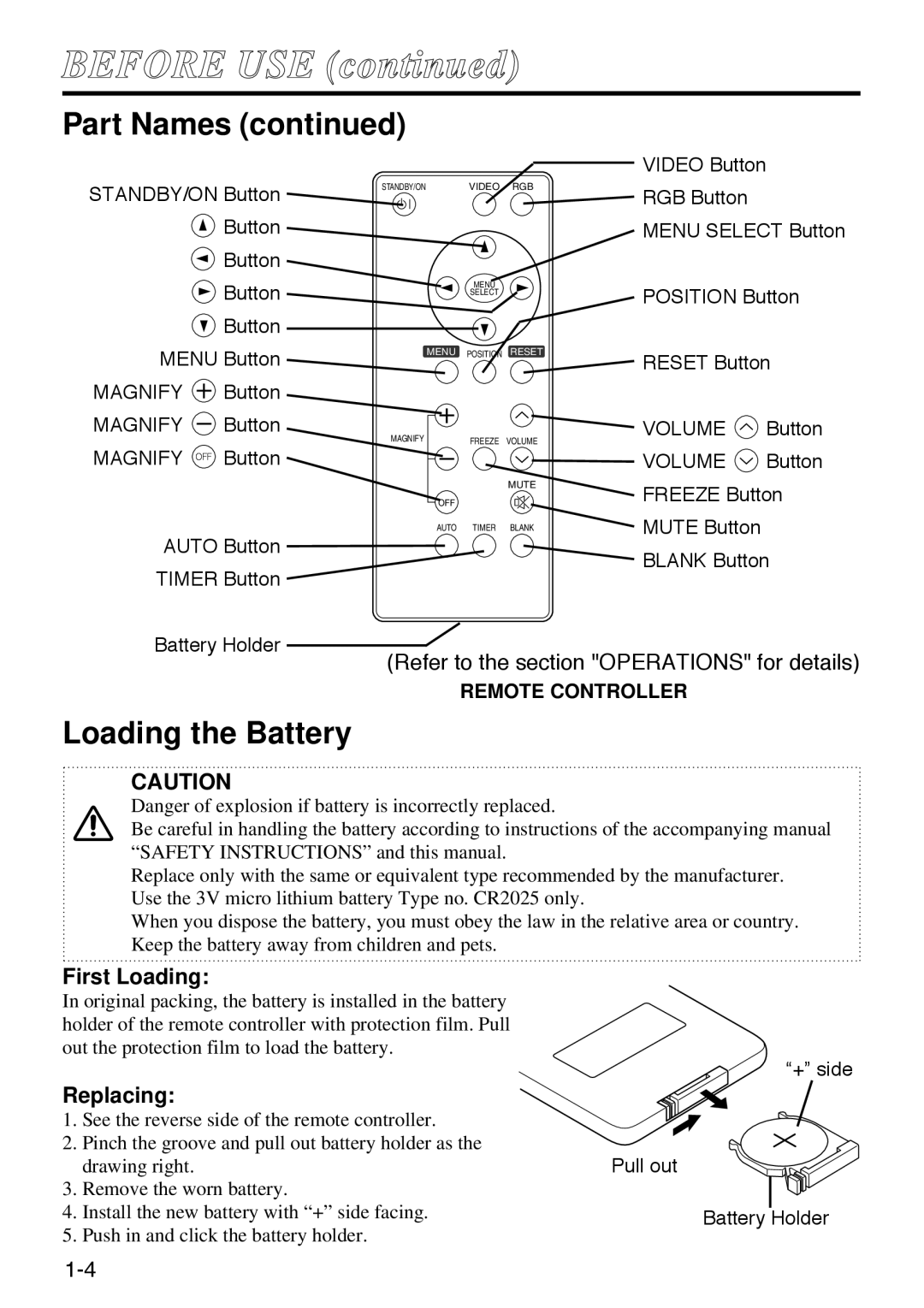 Polaroid SVGA 270 manual Loading the Battery, First Loading, Replacing, Volume 