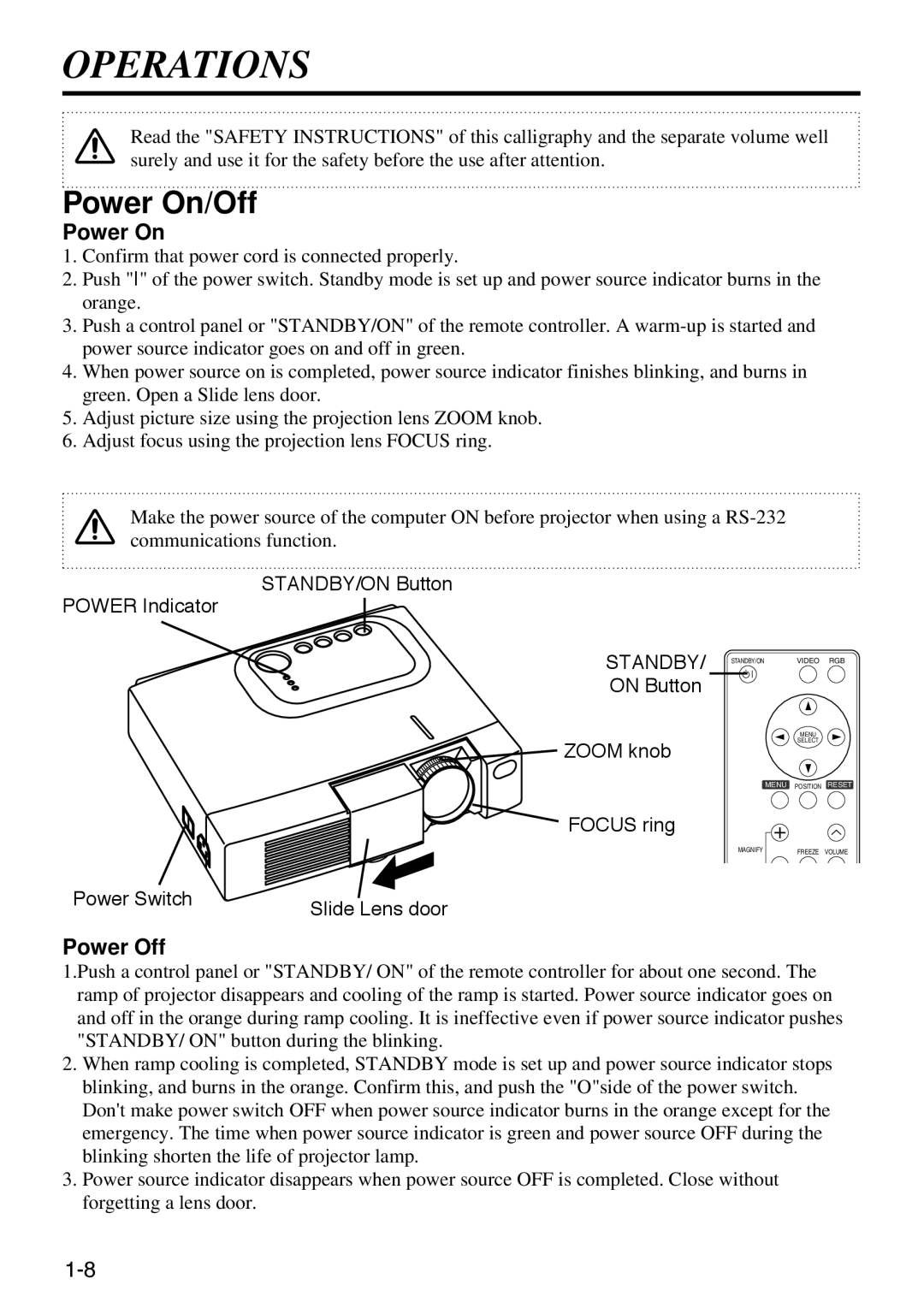Polaroid SVGA 270 manual Operations, Power On/Off, Power Off 