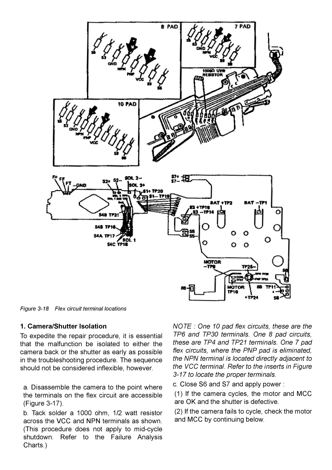 Polaroid SX70 manual Camera/Shutter Isolation, Flex circuit terminal locations 