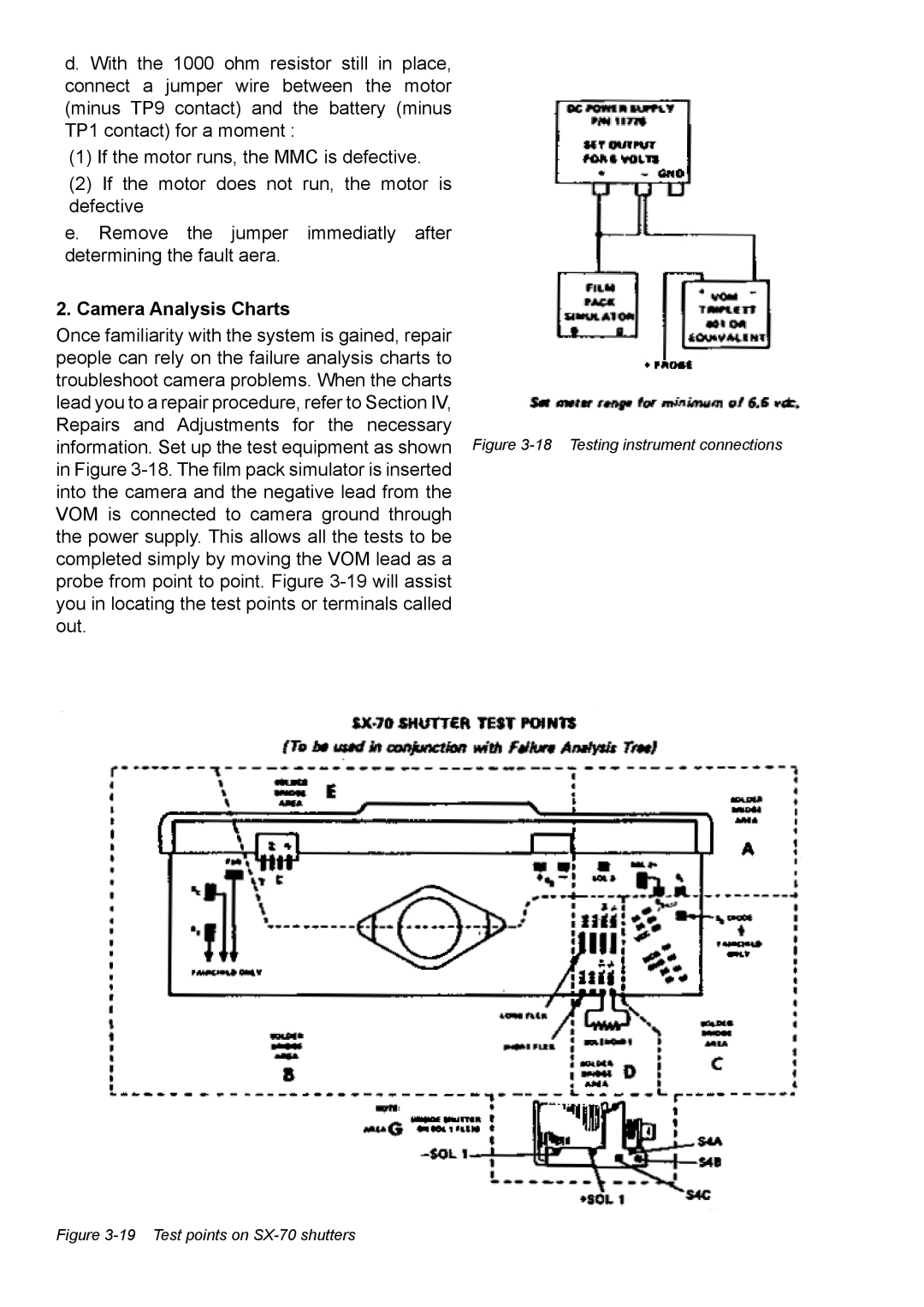Polaroid SX70 manual Camera Analysis Charts, Test points on SX-70 shutters 
