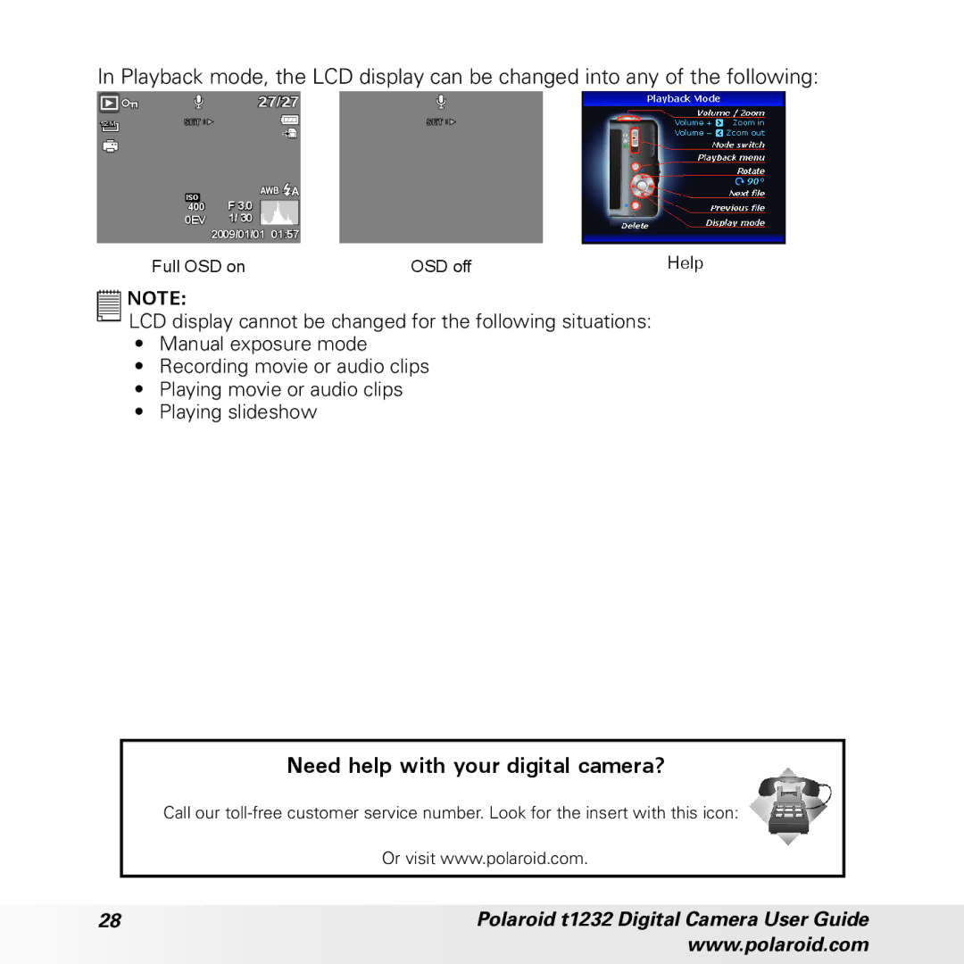 Polaroid t1232 manual Full OSD on OSD off Help 