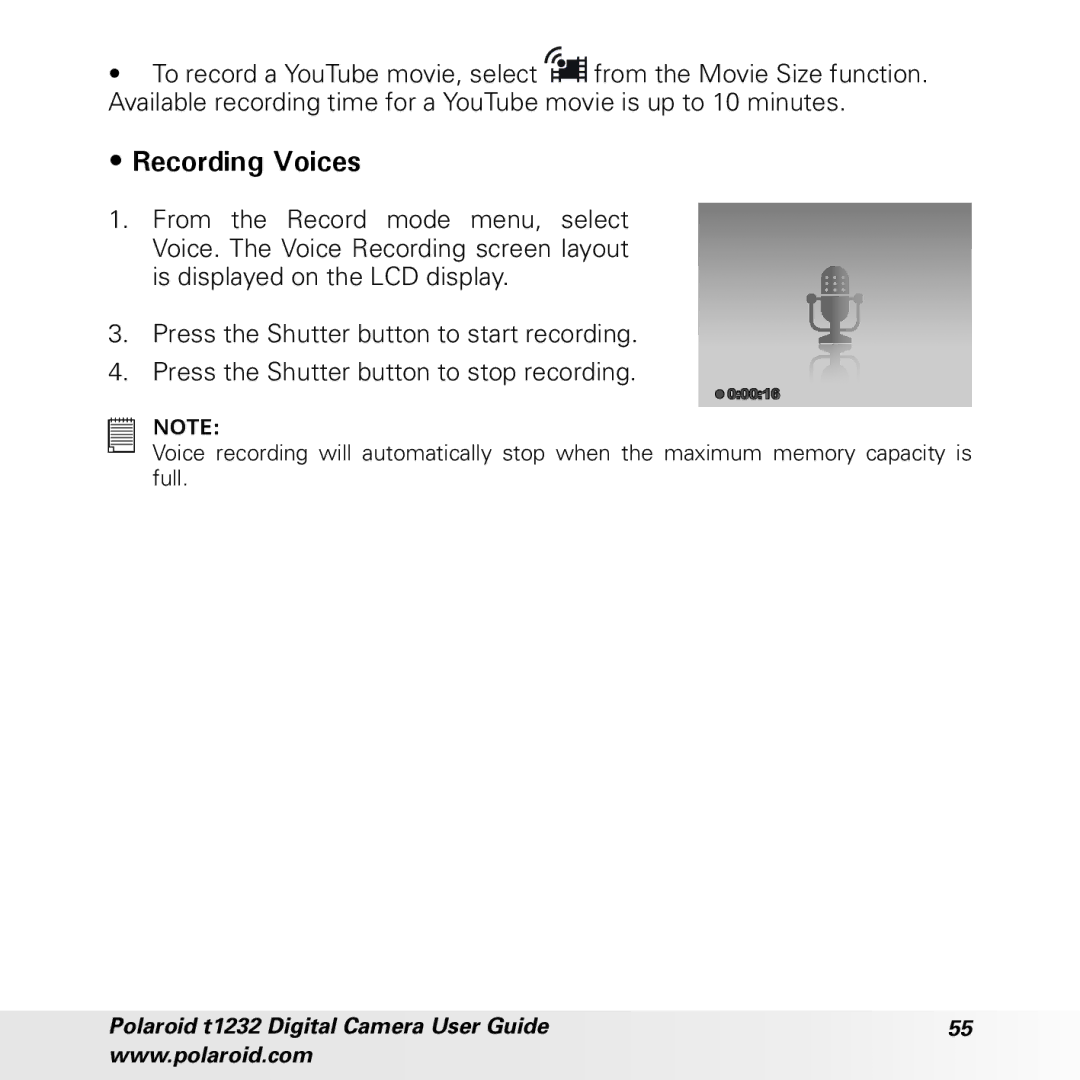 Polaroid t1232 manual Recording Voices 