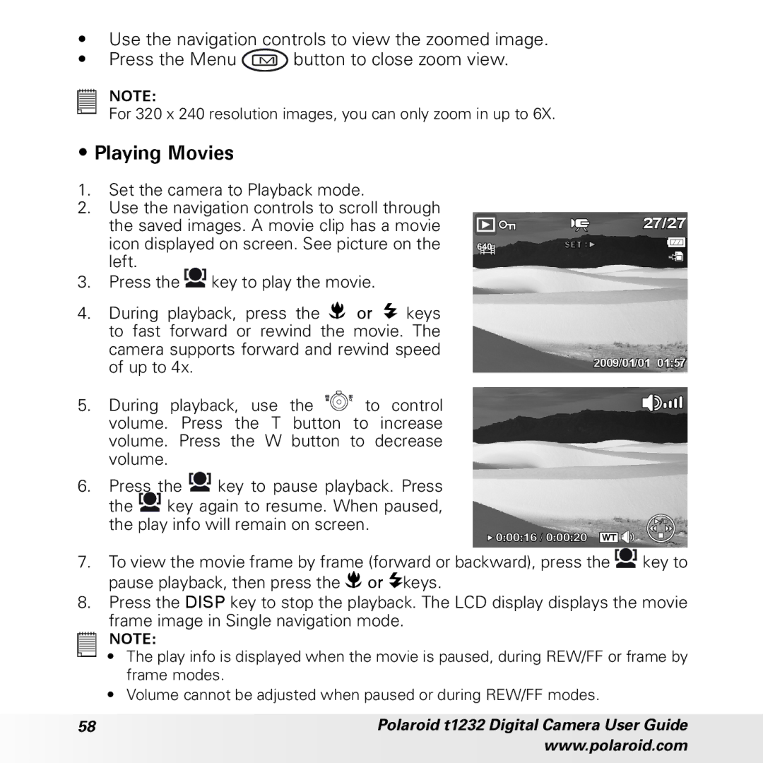 Polaroid t1232 manual Playing Movies 