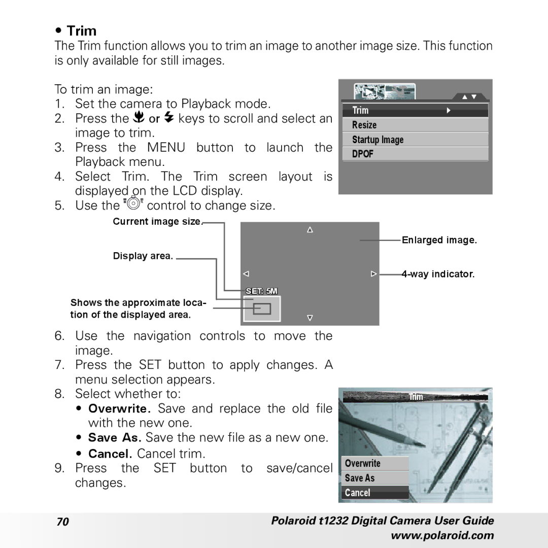 Polaroid t1232 manual Trim 