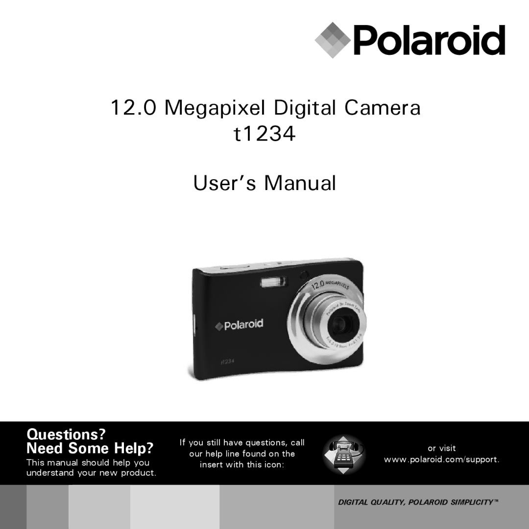Polaroid user manual Megapixel Digital Camera t1234 User’s Manual 