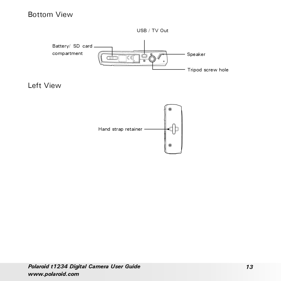 Polaroid t1234 user manual Bottom View, Left View 