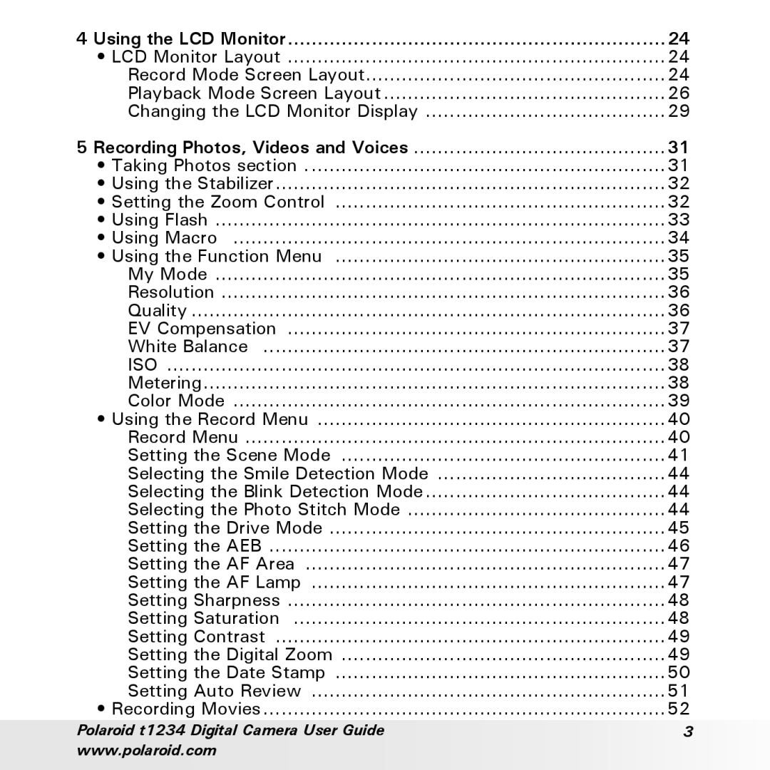 Polaroid t1234 user manual Using the LCD Monitor, Iso 