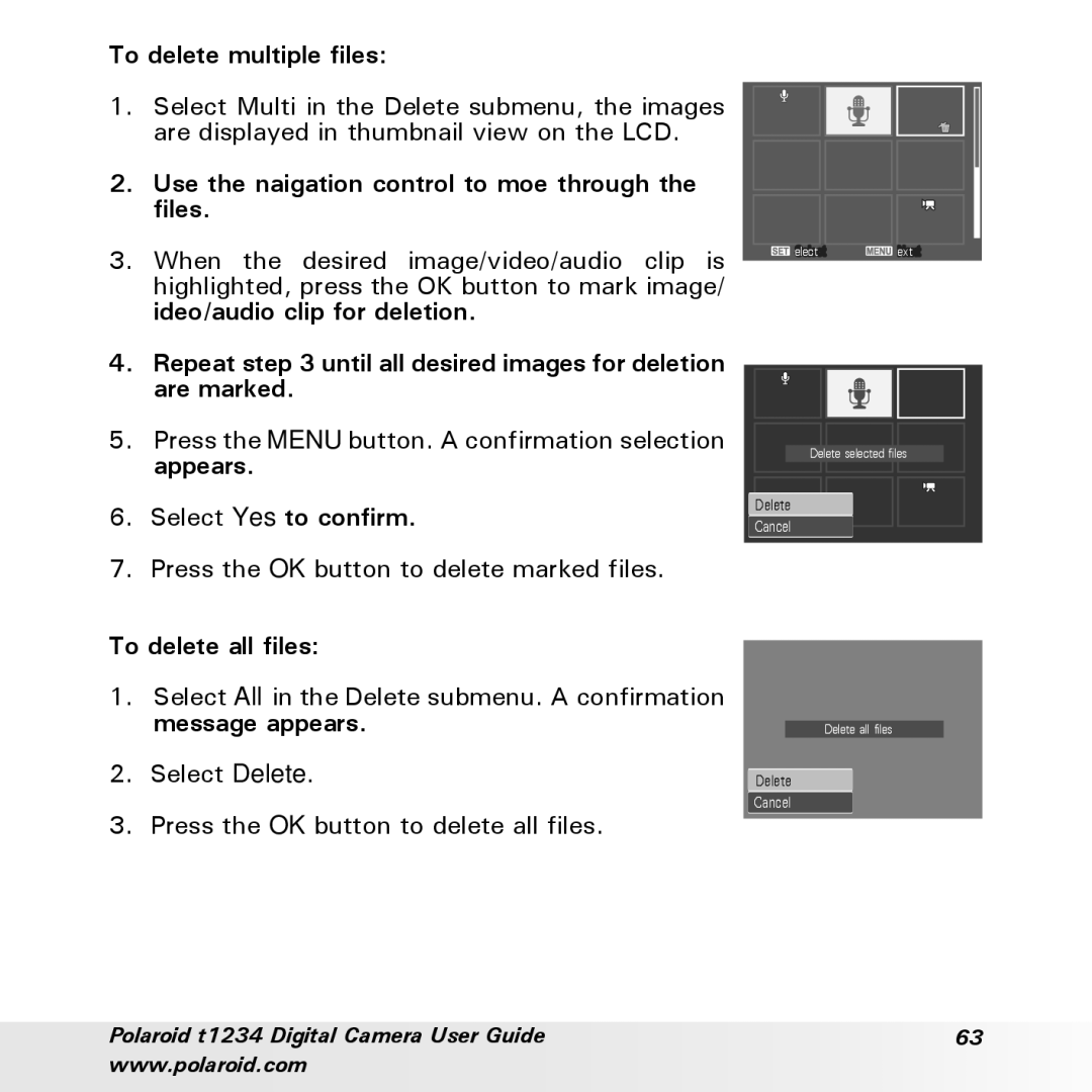 Polaroid t1234 user manual Delete 