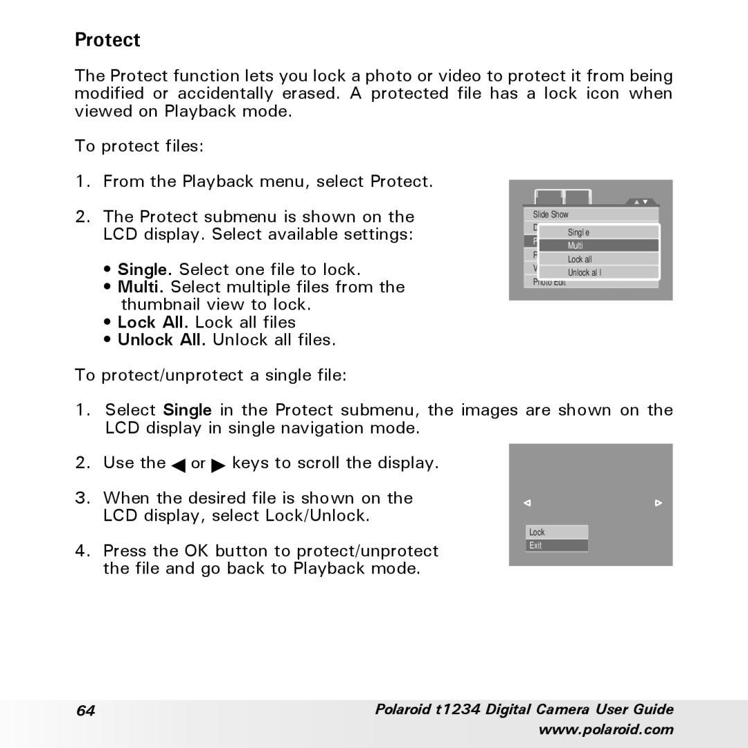 Polaroid t1234 user manual Protect 