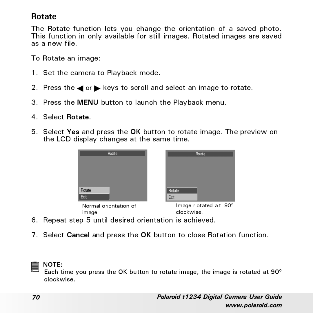 Polaroid t1234 user manual Rotate 